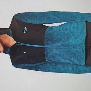 Fila Sport Teal Green Black Fuzzy Fleece Full Zip Jacket Women's Size Medium